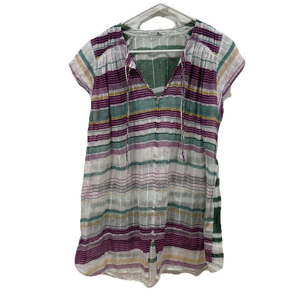 Burning Torch Blouse Size‎ Xsmall Xs Top Shirt Striped Multicolor Cotton